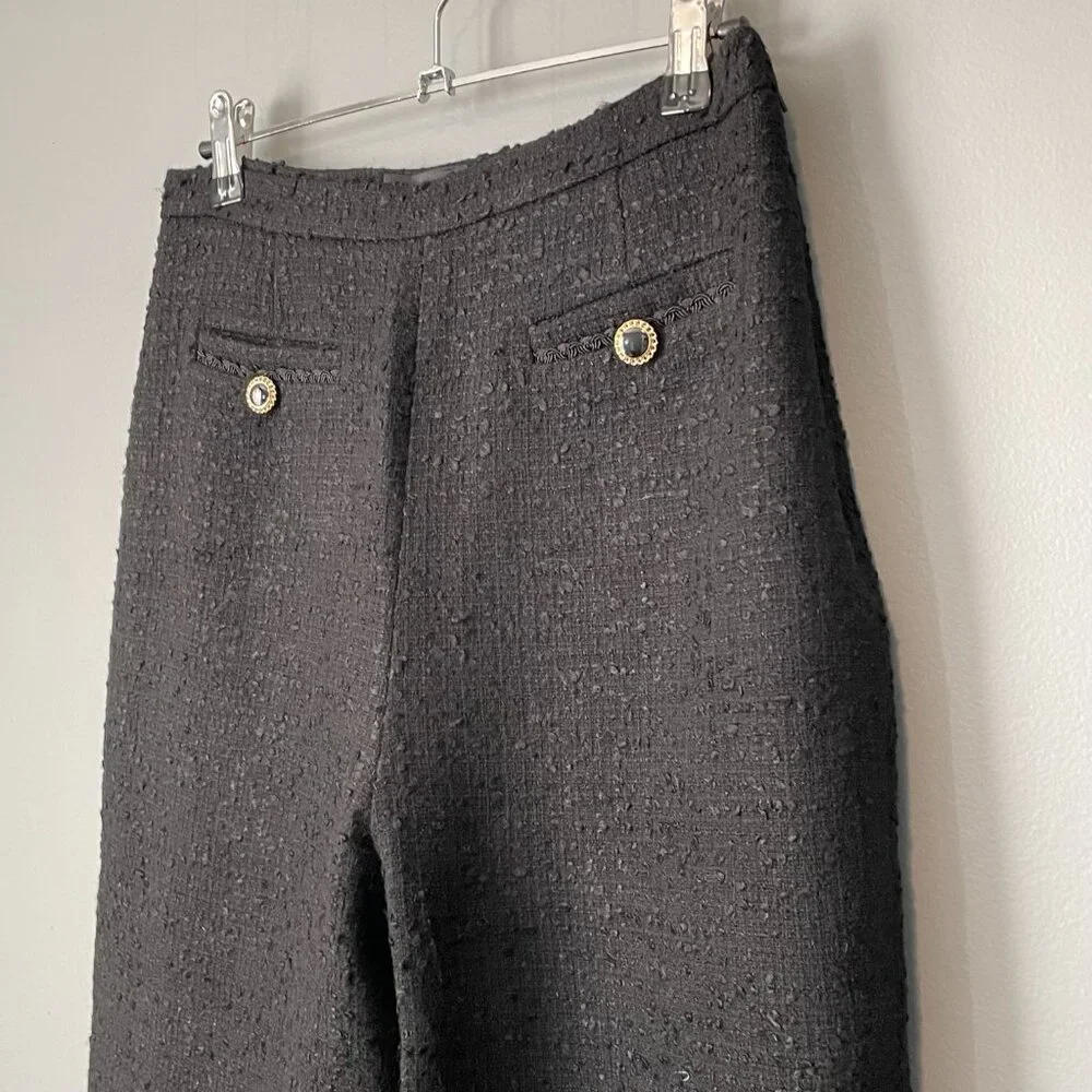 New Ted Baker Tweed Straight Leg Trousers Black size 1, 4, Small